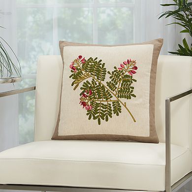 Mina Victory Silk Embroidery Floral Frond Throw Pillow