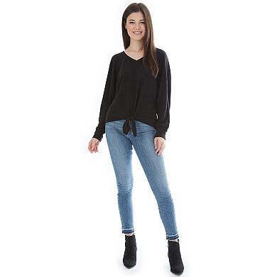 Juniors' IZ Byer Top V-Neck Long Dolman Sleeve Shirt