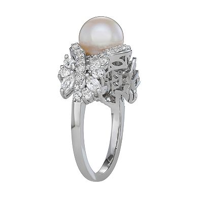 Freshwater Cultured Pearl & Lab Created White Sapphire Ring