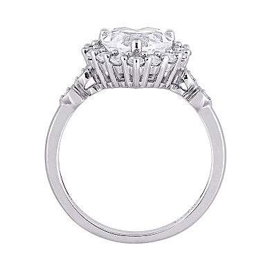 Stella Grace 10K White Gold Lab Created White Sapphire & Diamond Accent Halo Engagement Ring