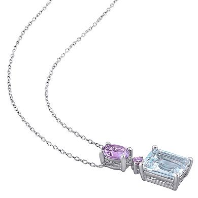 Stella Grace Sterling Silver Aquamarine & Amethyst Pendant Necklace