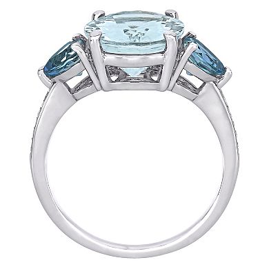 Stella Grace Sterling Silver Aquamarine & Blue Topaz 3-Stone Ring
