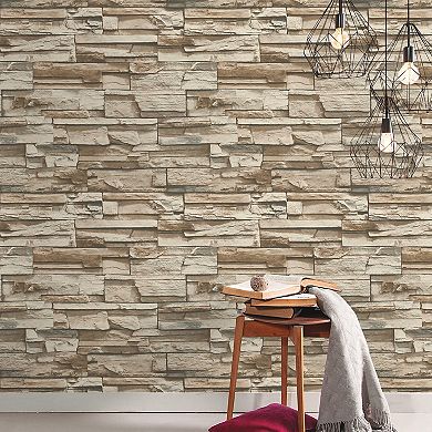 RoomMates Stacked Faux Stone Peel & Stick Wallpaper