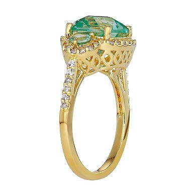 18K Gold over Sterling Silver Lab-Created Green Spinel & White Sapphire Ring