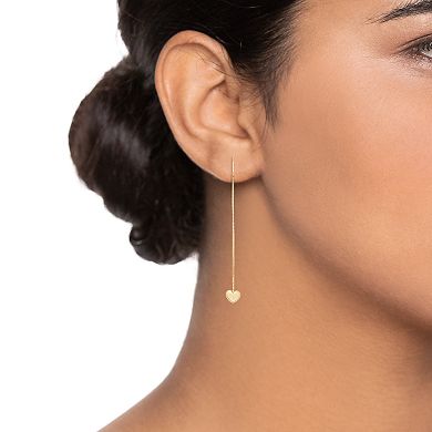 14k Gold Puffed Heart Threader Earrings