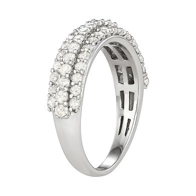Jewelexcess Sterling Silver 1 Carat T.W. Diamond Triple Row Ring