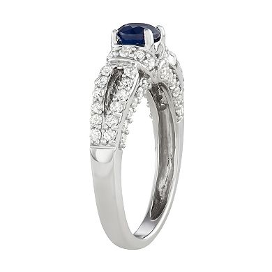 14k White Gold 5/8 Carat T.W. Diamond & Sapphire Engagement Ring