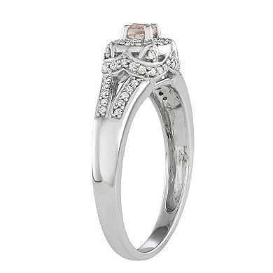 14k White Gold 1/3 Carat T.W. Diamond & Morganite Halo Engagement Ring