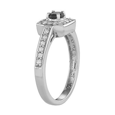 14k White Gold 1/3 Carat T.W. Diamond & Gemstone Halo Engagement Ring