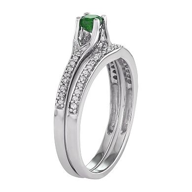 14k White Gold 1/3 Carat T.W. Diamond & Gemstone Engagement Ring Set