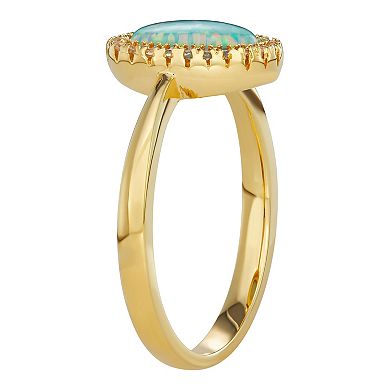 18K Gold over Sterling Silver Lab-Created Opal & White Sapphire Ring