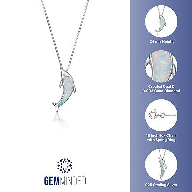 Gemminded Sterling Silver Lab-Created Opal & Diamond Accent Dolphin Pendant