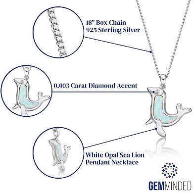 Gemminded Sterling Silver Lab-Created Opal & Diamond Accent Sea Lion Pendant