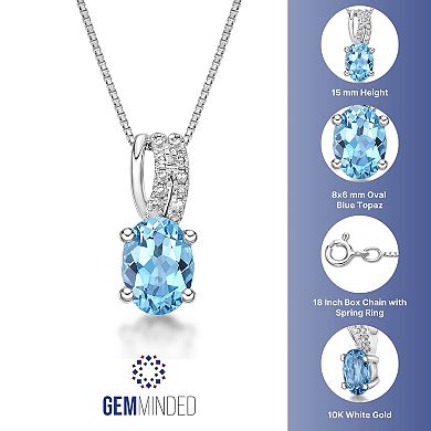 Gemminded 10k White Gold Blue Topaz & Diamond Accent Pendant Necklace