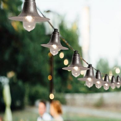 Lumabase Electric Cafe String Lights & 10 Gunmetal Shades