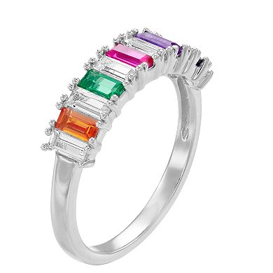 Sterling Silver Gemstone Baguette Ring