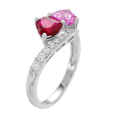Sterling Silver Lab-Created Ruby & Lab-Created Pink Sapphire Heart Ring