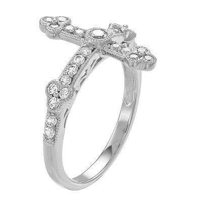 Sterling Silver Lab-Created White Sapphire Cross Ring