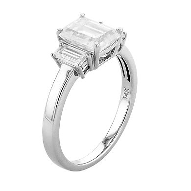 Radiant Fire 14k White Gold 3-Stone Lab-Created Moissanite Engagement Ring