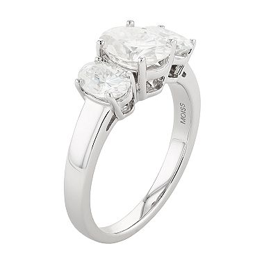 Radiant Fire 14k White Gold Lab-Created Moissanite Oval 3-Stone Engagement Ring