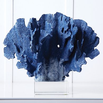 Blue Coral Sculpture with Glass Base
