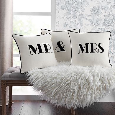 Edie@Home Celebrations "Mrs" Embroidered Applique Throw Pillow