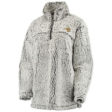 Women's Gray Minnesota Vikings Sherpa Quarter-Zip Pullover Jacket