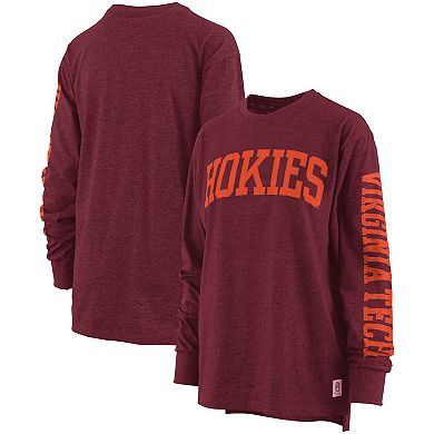 Women's Pressbox Heathered Maroon Virginia Tech Hokies Two-Hit Canyon Long Sleeve T-Shirt