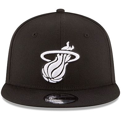 Men's New Era Black Miami Heat Black & White Logo 9FIFTY Adjustable Snapback Hat
