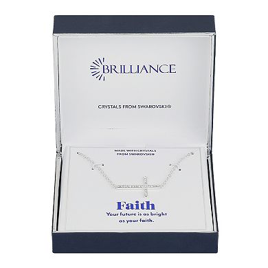 Brilliance Sideways Cross Stationary Necklace with Crystal