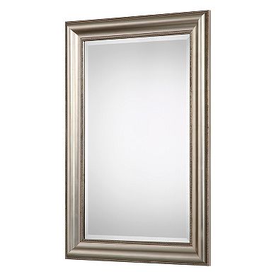 Lightly Antiqued Champagne-Silver Leaf Finish Wall Mirror