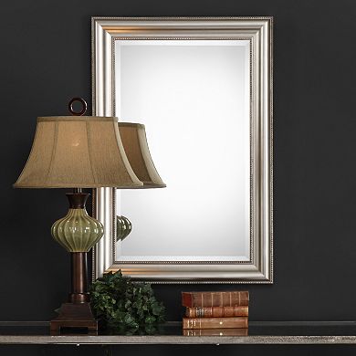 Lightly Antiqued Champagne-Silver Leaf Finish Wall Mirror
