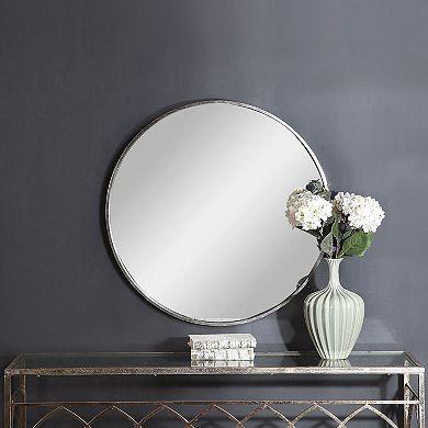 Antique Silver Finished Narrow Round Wall Mirror