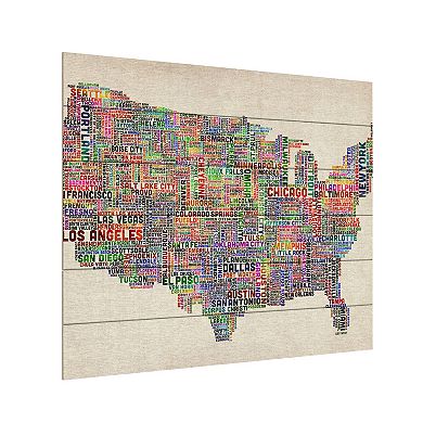 Trademark Fine Art Michael Tompsett 'US Cities Text Map VI' Wood Slat Art