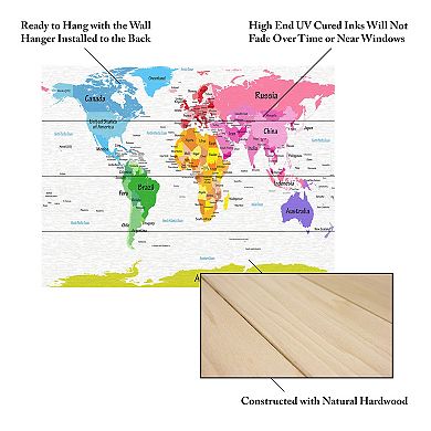 Trademark Fine Art Michael Tompsett 'World Map for Kids II' Wood Slat Art