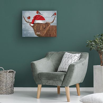 Trademark Fine Art Highland Cow And Robins Wood Slat Wall Art