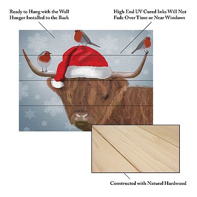 Trademark Fine Art Highland Cow And Robins Wood Slat Wall Art