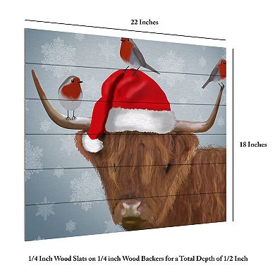 Trademark Fine Art Highland Cow And Robins Wood Slat Wall Art