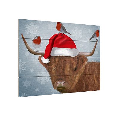 Trademark Fine Art Highland Cow And Robins Wood Slat Wall Art