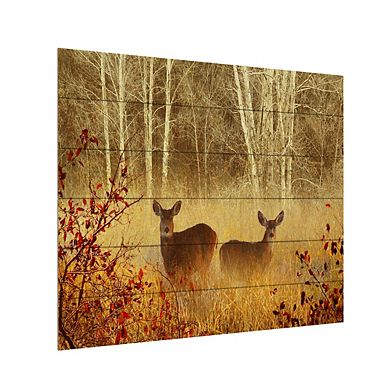 Trademark Fine Art Foggy Deer Wood Slat Wall Art