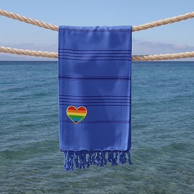 Linum Home Textiles Turkish Cotton Summer Fun Cheerful Rainbow Heart Pestemal Beach Towel