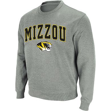 Men's Colosseum Heather Gray Missouri Tigers Arch & Logo Crew Neck Sweatshirt