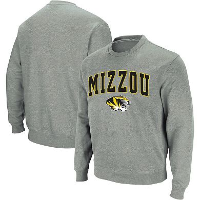 Men's Colosseum Heather Gray Missouri Tigers Arch & Logo Crew Neck Sweatshirt