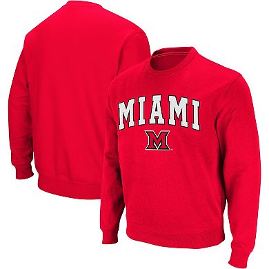 Men's Colosseum Red Miami University RedHawks Arch & Logo Crew Neck Sweatshirt