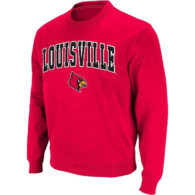 Men's Colosseum Red Louisville Cardinals Arch & Logo Crew Neck Sweatshirt