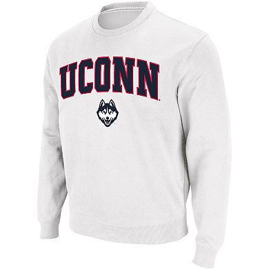 Men's Colosseum White UConn Huskies Arch & Logo Crew Neck Sweatshirt