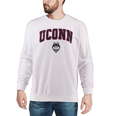 Men's Colosseum White UConn Huskies Arch & Logo Crew Neck Sweatshirt