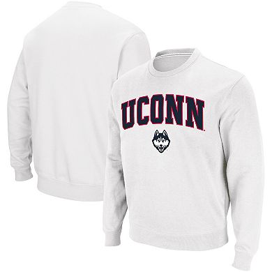 Men's Colosseum White UConn Huskies Arch & Logo Crew Neck Sweatshirt