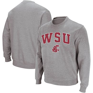 Men's Colosseum Heather Gray Washington State Cougars Arch & Logo Crew Neck Sweatshirt