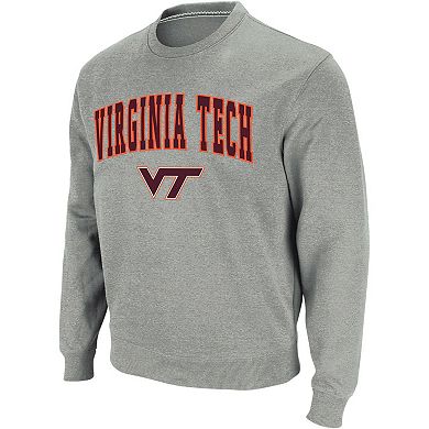 Men's Colosseum Heather Gray Virginia Tech Hokies Arch & Logo Crew Neck Sweatshirt